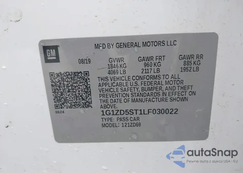 2020 Chevrolet Malibu Fwd Lt z USA, uszkodzony, nr VIN 1G1ZD5ST1LF030022